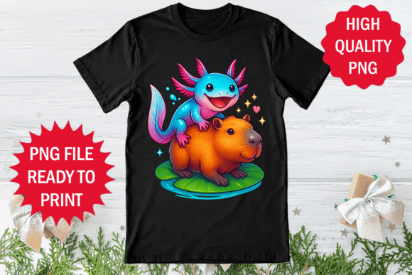Funny Axolotl with Capybara T-shirt Png Review
