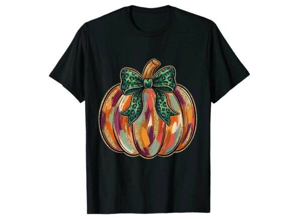 Leopard Bow Pumpkin Art Fall T-Shirt