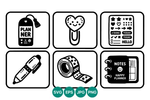 Planner Tag Icons Black White Vector Embroidery Review